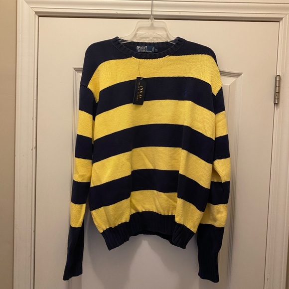 Ralph Lauren Men's Bold Striped Sweater - Navy and Yellow